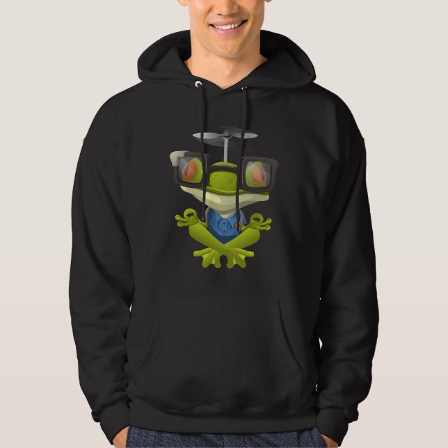 Meditate Frog Yoga Toy Glasses Relaxed Fit Hoodie (Front)