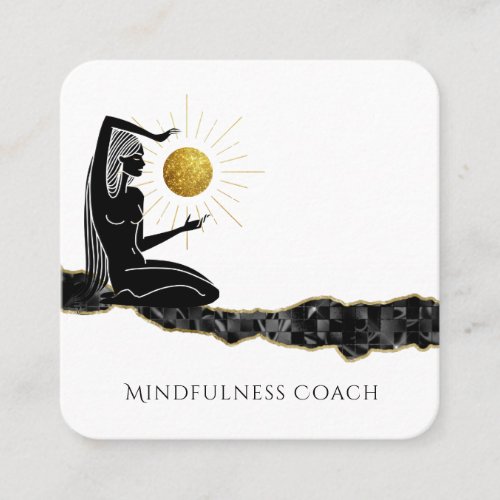  Meditate Gold Glitter Moon QR code GODDESS  Square Business Card