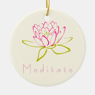 Meditate. Lotus Flower / Water Lily Illustration Ceramic Ornament