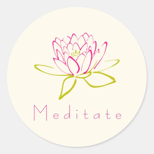 Meditate Lotus Flower  Water Lily Illustration Classic Round Sticker