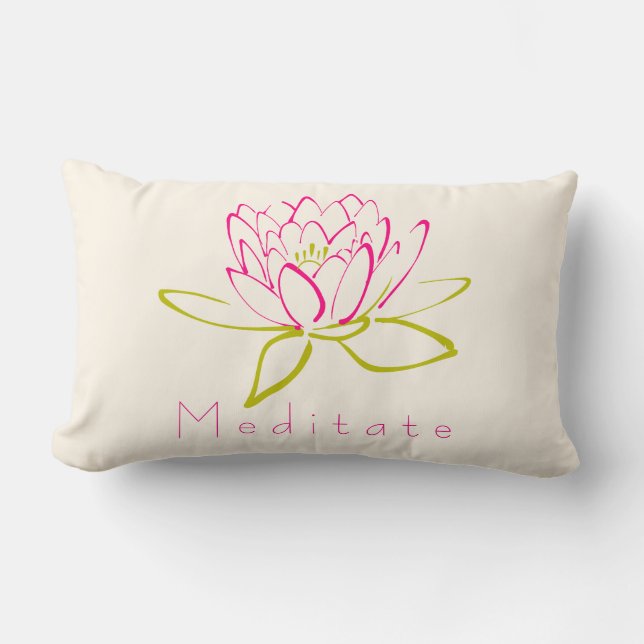 Meditate. Lotus Flower / Water Lily Illustration Lumbar Pillow (Front)
