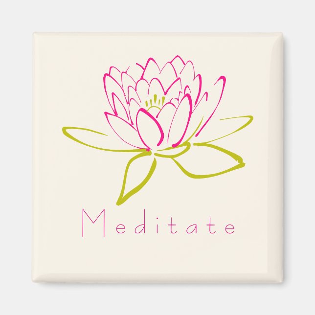 Meditate. Lotus Flower / Water Lily Illustration Magnet (Front)