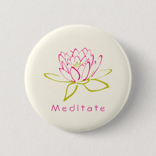 Meditate. Lotus Flower / Water Lily Illustration Pinback Button
