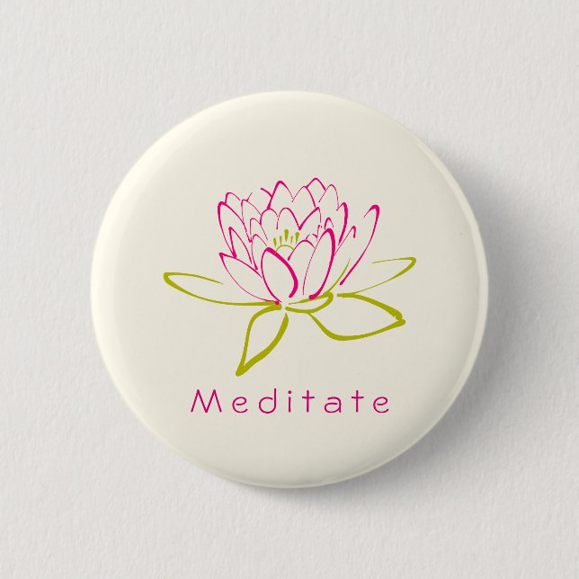 Meditate. Lotus Flower / Water Lily Illustration Pinback Button (Front)