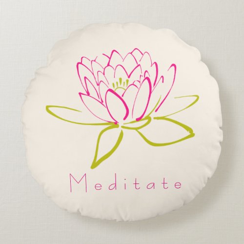 Meditate Lotus Flower  Water Lily Illustration Round Pillow