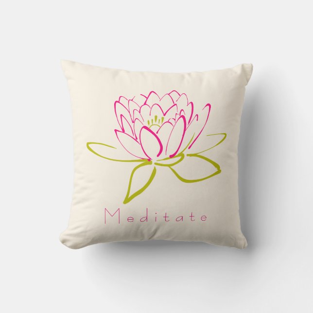 Meditate. Lotus Flower / Water Lily Illustration Throw Pillow (Front)
