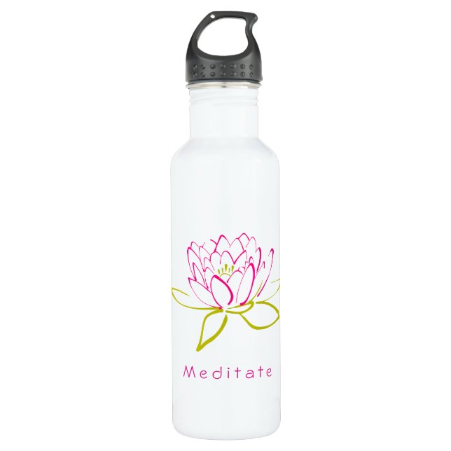 Meditate. Lotus Flower / Water Lily Illustration Water Bottle (Front)