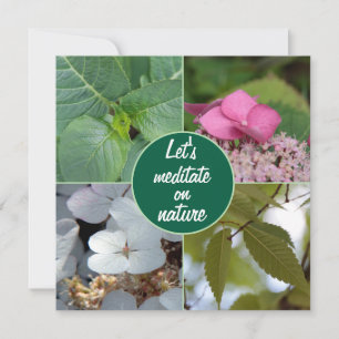 Meditate nature leaves flowers pink white green thank you card