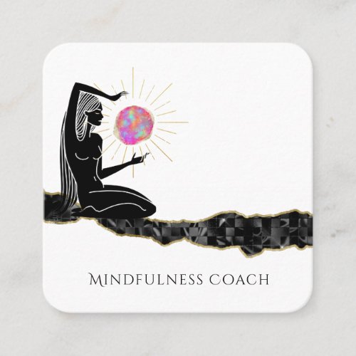  Meditate Pink Opal Moon QR code GODDESS Square Business Card
