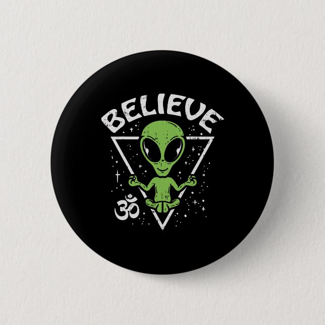 Meditating Alien Believe Zen Inner Peace Et Ufo Yo Button (Front)