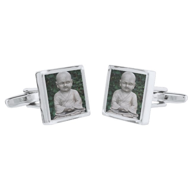 Meditating Buddah statue photo Cufflinks (Angled)