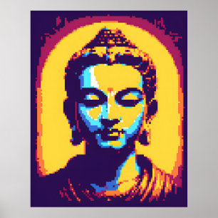 Meditating Buddha Colorful Pixel Art Poster