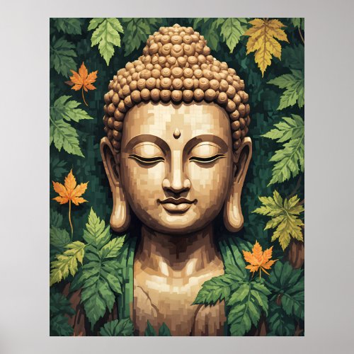 Meditating Buddha Modern Pixel Art Poster