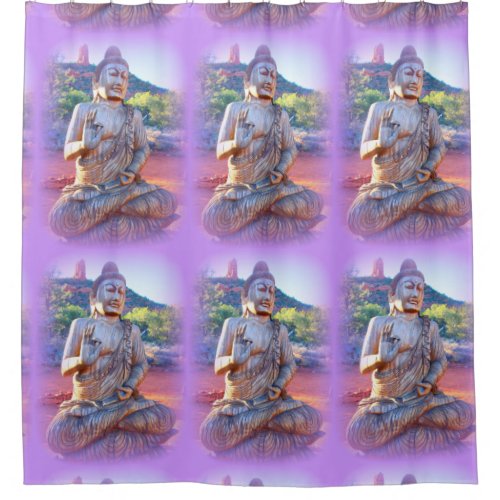 meditating buddha purple shower curtain
