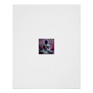 Meditating Buddha Radiant Burst Silhouette Poster