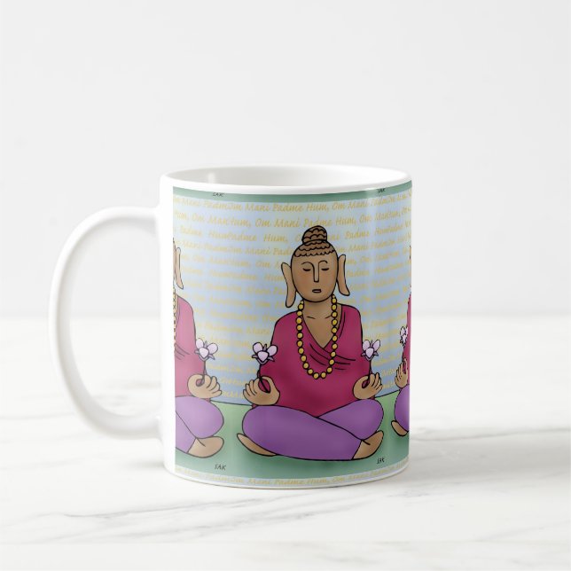 Meditating Buddha with Flowers on a Mug