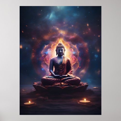 Meditating Buddha with Mandala in the Universe Poster