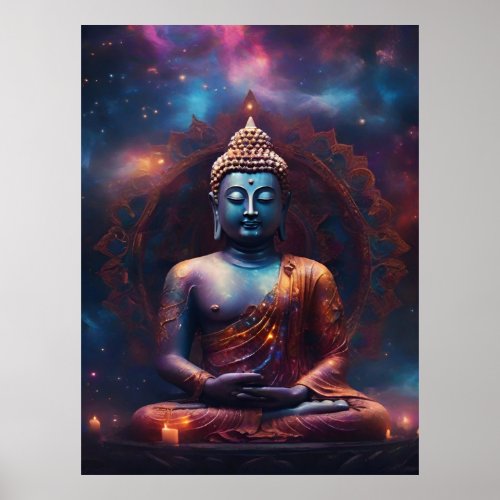 Meditating Buddha with Mandala Poster