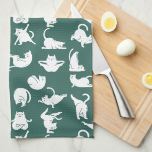 Meditating Cat in Yoga Poses Kitchen Towel