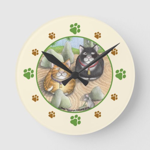 Meditating Cats Zen Round Medium Wall Clock