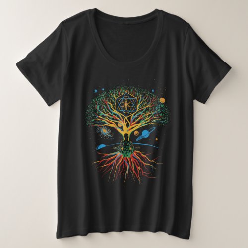 Meditating colorful tree design plus size T_Shirt