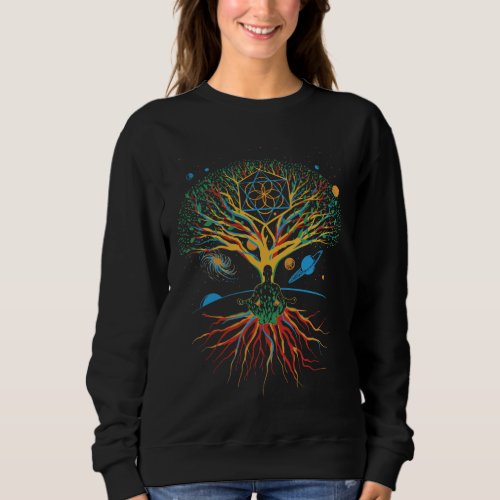 Meditating colorful tree design sweatshirt