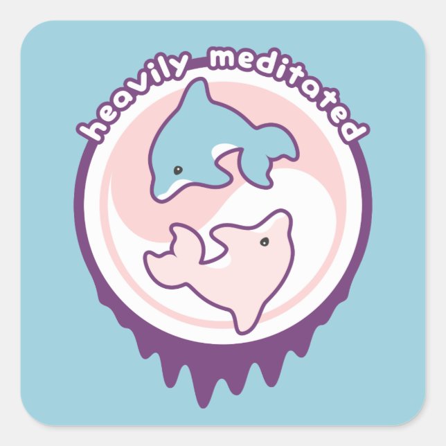Meditating Dolphins with Yin Yang Square Sticker (Front)