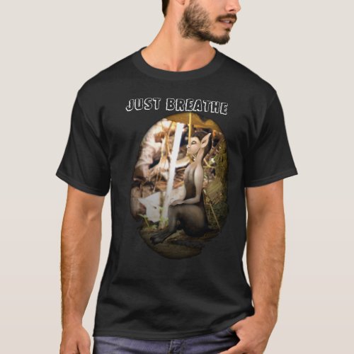 Meditating Faun in Woods Just Breathe T_Shirt