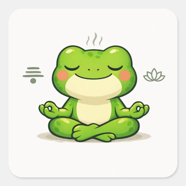 Meditating Frog Zen Illustration Square Sticker (Front)