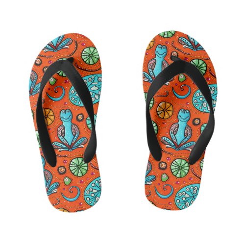 Meditating Frogs Kids Flip Flops