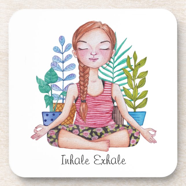 Meditating Girl With Plants Beverage Coaster (Front)