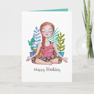 Meditating Girl With Plants Card