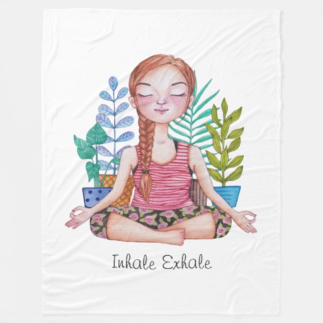 Meditating Girl With Plants Fleece Blanket (Front)