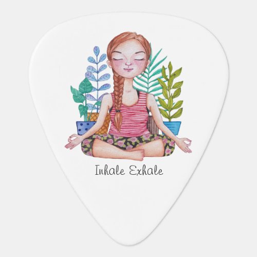 Meditating Girl With Plants Guitar Pick