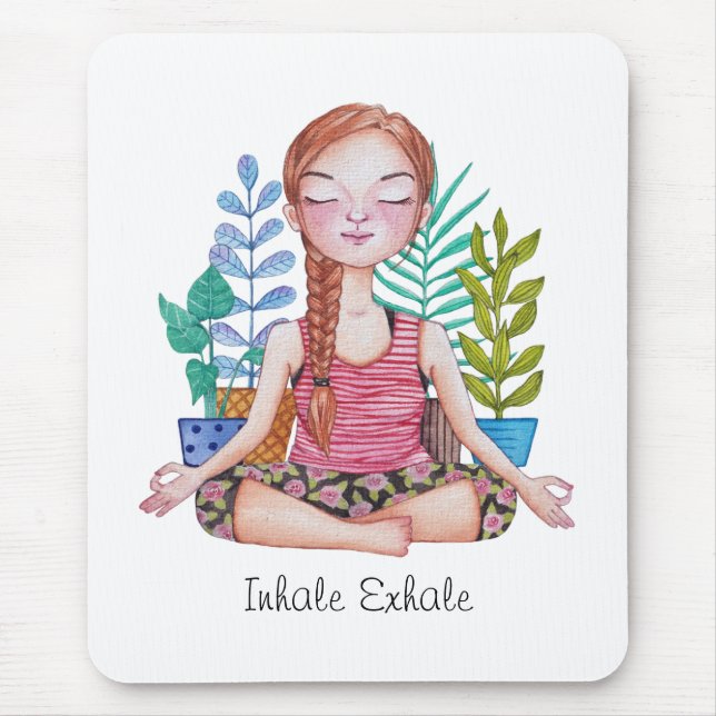 Meditating Girl With Plants Mouse Pad (Front)