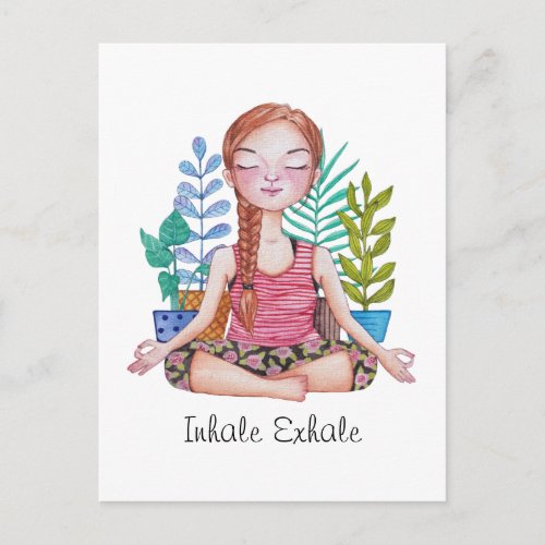 Meditating Girl With Plants Postcard