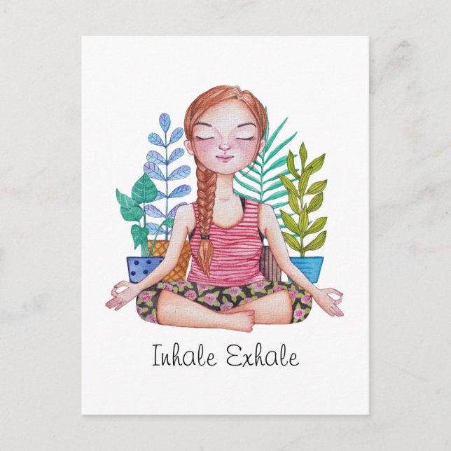 Meditating Girl With Plants Postcard (Front)