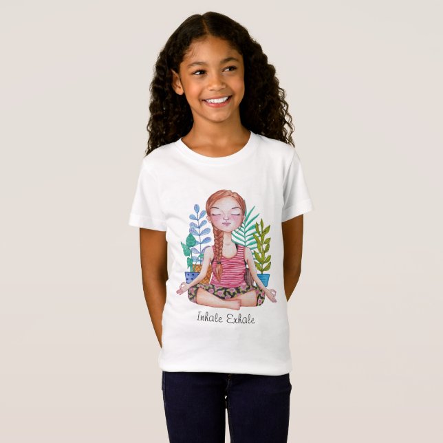 Meditating Girl With Plants T-Shirt (Front Full)