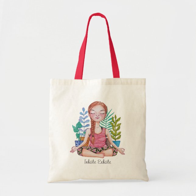 Meditating Girl With Plants Tote Bag (Front)