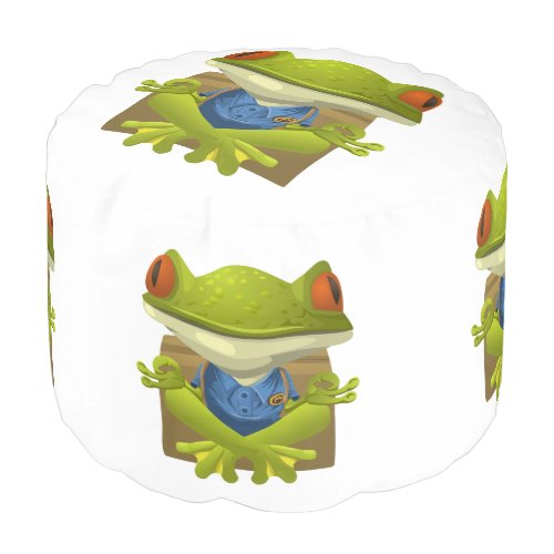 Meditating Green Frog Funny Ottoman Pouf