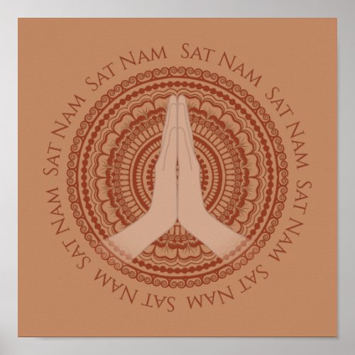 Meditating Hands Sat Nam Mandala Rose Beige Print