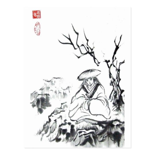Meditating Samurai Art Postcard