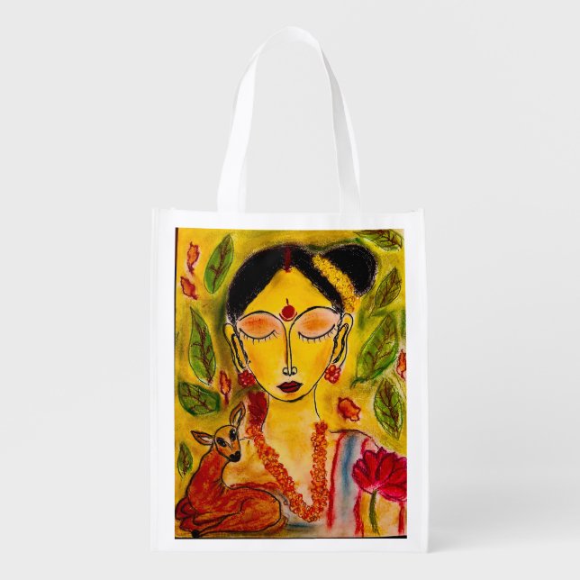 meditating Shakuntala Grocery Bag (Front)