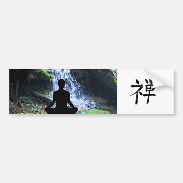 Meditating Silhouette by Waterfall Bumper Sticker (Front)