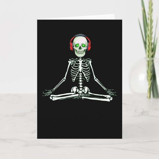meditating skeleton namaste yoga gift for friend card (Front)