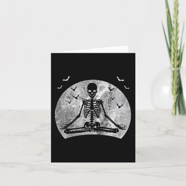 Meditating Skeleton Yoga Lover Halloween Moon Cost Card (Front)