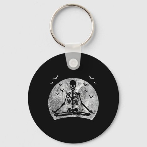 Meditating Skeleton Yoga Lover Halloween Moon Cost Keychain