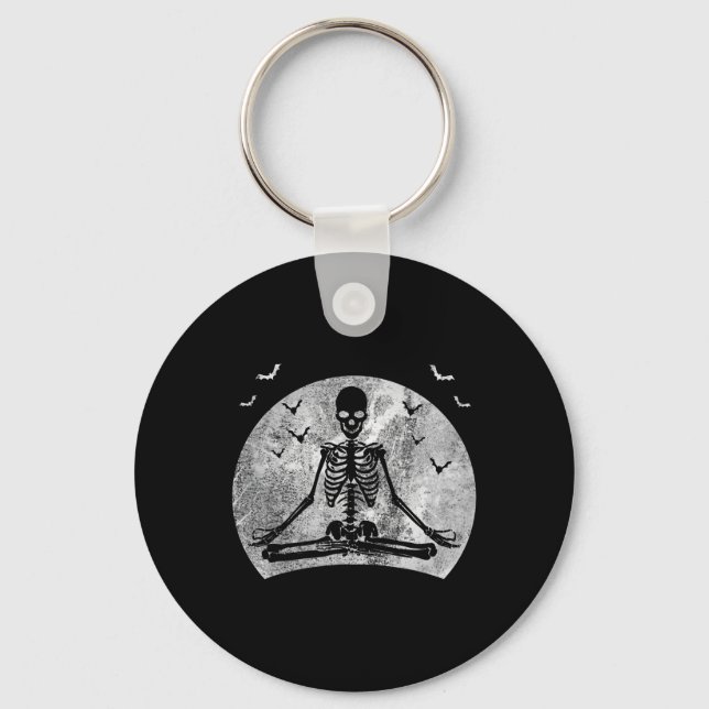 Meditating Skeleton Yoga Lover Halloween Moon Cost Keychain (Front)