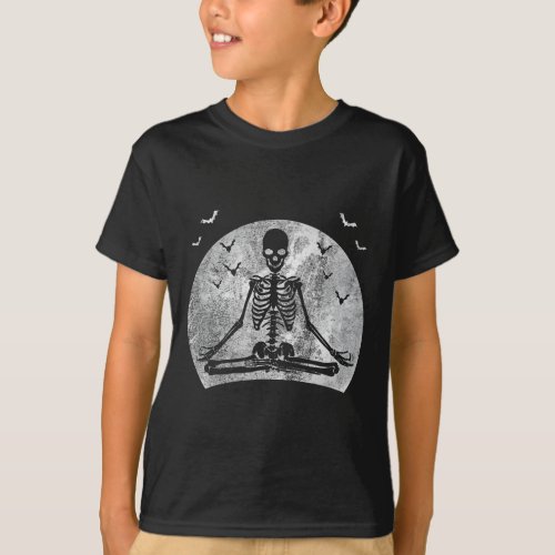 Meditating Skeleton Yoga Lover Halloween Moon Cost T_Shirt