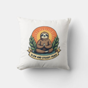 Meditating Sloth Vintage Relaxed Humor Design 2 Throw Pillow